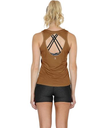 icyzone Open Back Yoga Tank Top - Medium Black/Golden Brown | Women's Racerback Activewear - Buy Online on GoSupps.com