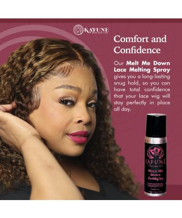 Kafune Amor Hair Melt Me Down Lace Melting Holding Spray - Glueless Wig Install 1-5 Day Hold Safe for HD/Swiss Lace Wig No Flake/Residue Quick Dry Ideal for Daily Wearers Substitute for lace glue 2 Fl Oz (Pack of 1) - Buy Online on GoSupps.com