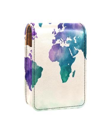 Travel Lipstick Organizer Case Lipstick Case Portable Makeup Bag With Mirror Watercolor World Map L156a6dfxp