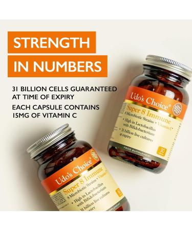 Udo's Choice Super 8 Immune Probiotics - 42 Billion Cell Count - 90 Capsules - Supports Bowel & Digestive Health - Vitamin C - 8 Microbiotic Strains - Buy Online on GoSupps.com