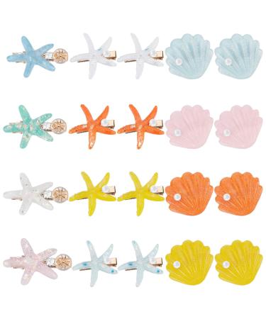 Freemlose 20 pieces of sea hair clips shell hair clips resin starfish hair clip set girl-haired spanging children's hair decorations head cover for girls mixed colors and styles