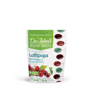 Dr. John's Healthy Sweets Sugar-Free Fruit Lollipops Grape Cherry Blue Raspberry 3.7 Ounce