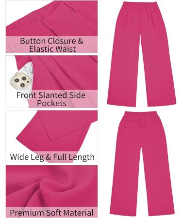 Vetinee High Waisted Wide Leg Dress Pants for Women - Magenta, Size L | Business Office Trousers with Pockets - Buy Online on GoSupps.com