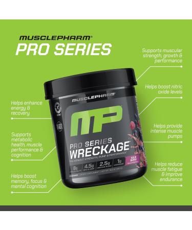 Muscle Pharm Pro Series Wreckage Pre Workout Powder | Professional Grade 8-in-1 Blend for Strength Pump Focus & Nitric Oxide Performance | Sour Berry 15.5 oz 20 Servings - Buy Online on GoSupps.com