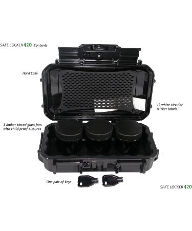 SAFE LOCKER 420Jet Black Smell Proof Case with UV Safe Amber Glass Jars - Discreet, Child Proof, and Robust for Home & Travel - Buy Online on GoSupps.com