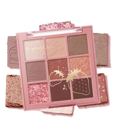 Eyeshadow Palette 9 Color Longlasting Nude Eye Makeup Palettes in Matte Shimmer Glitter Eye Shadow High Pigmented sombras para ojos for Daily Strawberry Makeup 02 Pink Strawberry