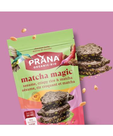 Prana Organic Matcha Magic - 62%Chocolate Bark Roasted Sesame Seeds Crispy Pice & Matcha Tea - Fair trade Vegan Snacks Non-GMO 100g - Buy Online on GoSupps.com