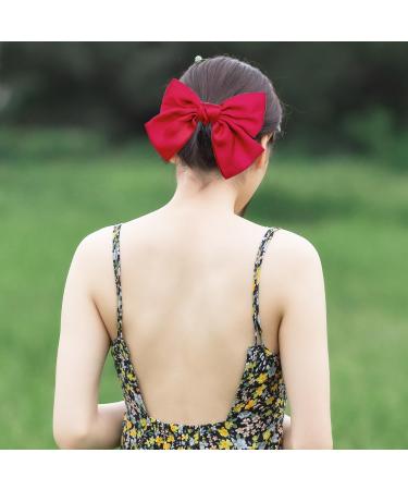 Bow Hair Clip Duckbill Clip Hair Bows for Women Big Bowknot Hairpin French Hair Clips with Ribbon Solid Color Hair Barrette Clips Soft Satin Silky Hair Bows for Women Girls(red) Short-red - Buy Online on GoSupps.com