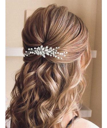 Catery Crystal Bride Wedding Hair Comb | Silver Bridal Hair Piece with Pearl Clips for Women & Girls - Buy Online on GoSupps.com