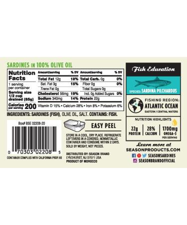 Wild Caught Sardines in Olive Oil | Gluten Free, Keto, Paleo, Non-GMO | Omega-3 Rich | 4.375 oz (Pack of 12) - Buy Online on GoSupps.com