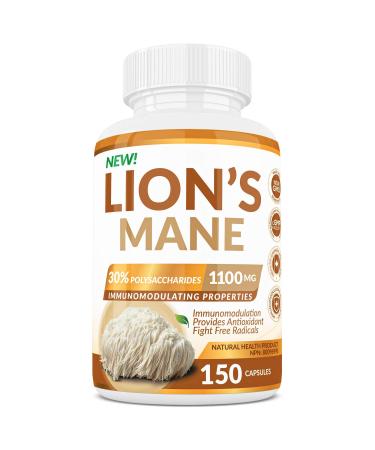 Lion s Mane Brain Mushroom Supplement (150 count) - 30% Polysaccharides with Immunomodulating Properties. Source of Antioxidants. Protects cells against free radicals.