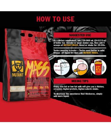 Mutant Mass Weight Gainer Protein Powder 5 lbs - 1100 Calories, 56g Protein, Triple Chocolate Flavor - Build Muscle Size and Strength with Essential Amino Acids and BCAAs - Buy Online on GoSupps.com