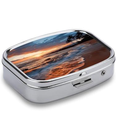 Shop Pill Box Beach Maui Hawaii Sunset - 2 Compartment Decor Metal Organizer for Travel | Portable Pill Case for Pocket or Purse - Buy Online on GoSupps.com