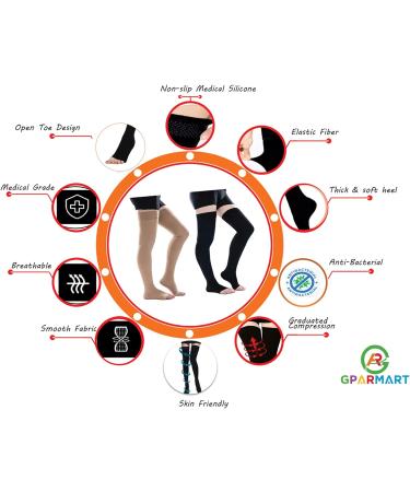 GPAR Premium Open Toe Compression Stockings Class 2 - 23-32 mmHg for Varicose Veins & Leg Pain - Unisex XXL Black - Buy Online on GoSupps.com