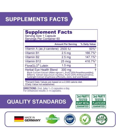 Lovita Eyes Care, Eye Vitamins with Clinically Proven FloraGLO Lutein, Black Currant & Eyebright, Supports Eye Strain, Dry Eye and Vision Health, 60 Vegetarian Capsules 1 Count (Pack of 60) - Buy Online on GoSupps.com