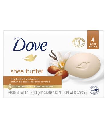 Dove Beauty Bar Gentle Skin Cleanser Moisturizing for Gentle Soft Skin Care Shea Butter More Moisturizing Than Bar Soap 3.75 oz 4 Bars Shea Butter 3.75 Ounce (Pack of 4)