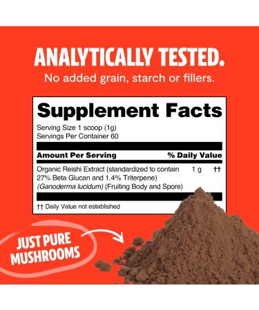 FreshCap Reishi Mushroom Powder | 60 Servings | Organic Dual Extract | Longevity, Relaxation, Better Sleep | 27% Beta Glucan, 1.4% Triterpene - Buy Online on GoSupps.com