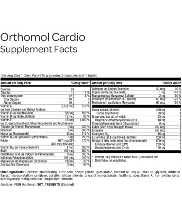 Orthomol Cardio Heart Health Supplements for Circulation & Vascular Support Omega-3 Magnesium Cocoa Polyphenols & B Vitamins Supports Cardiovascular Health 30-Day Supply Powder+Tablets+Capsules - Buy Online on GoSupps.com