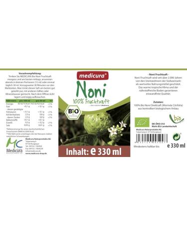  Medicura Bio Noni 100% Direct Juice - 330ml Glass Bottle - Buy Online on GoSupps.com