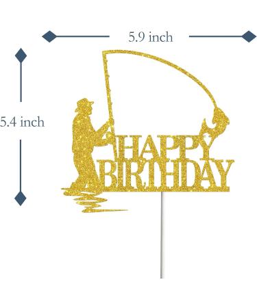 Tenhaisi Gold Glitter Happy Birthday Cake Topper Birthday Party Decorations Fishing Cake Topper Fisherman Birthday Party Supplies - Buy Online on GoSupps.com