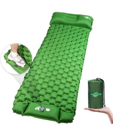 WANNTS Sleeping Pad Ultralight Inflatable Sleeping Pad for Camping, 75''X25'', Built-in Pump, Ultimate for Camping, Hiking - Airpad, Carry Bag, Repair Kit - Compact & Lightweight Air Mattress(Green)