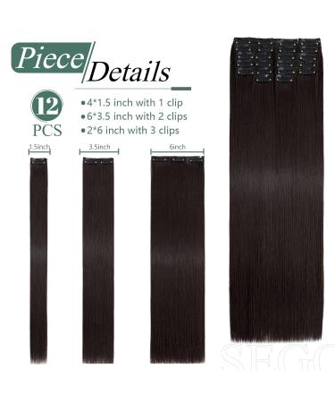 Buy SEGO 12 PCS Clip-In Hair Extensions - Real Hair 55 cm 180g Dark Brown - Smooth & Affordable Full Head Solutions - Buy Online on GoSupps.com