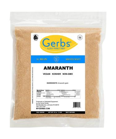 GERBS White Amaranth Grain 2 LBS. Premium Grade | Top 14 Food Allergy Free NON GMO | Freshly harvested packed in Resealable Bulk Bag | High in Protein, Fiber & Magnesium | Gluten Peanut Tree Nut Free Amaranth 2 Pound (Pack