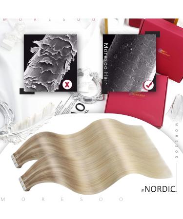Moresoo Tape in Hair Extensions - Balayage Blonde Human Hair - 16 Inch #18/22/60 - 20 Pieces/50g - Buy Online on GoSupps.com