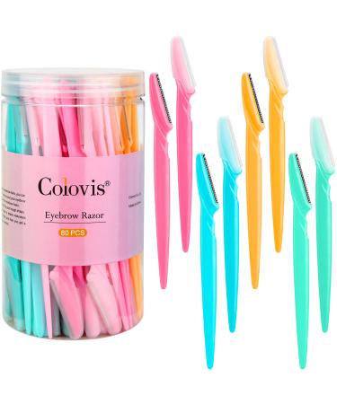 Colovis 80 PCS Eyebrow Razor  Dermaplaning Tool Face Razors for Women and Men with Precision Cover  Multipurpose Facial Eyebrow Hair Soft Fur Removal Disposable Blades  4 Colors