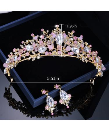 Kamirola Pink Wedding Crown Bridal Tiaras & Earrings Set for Women/Girls - Buy Online on GoSupps.com
