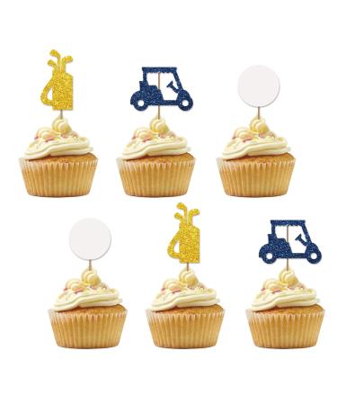 Set of 24 Golf Cupcake Toppers Gold&Blue Glitter Golf Ball Cupcake Picks Golf Cake Decorations for Golf Sport Theme Birthday/Baby Shower Party Supplies