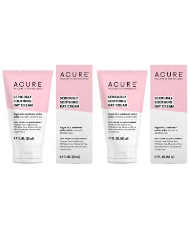 Acure Organics Seriously Soothing Day Cream (Pack of 2) With Argan Oil and Sunflower Amino Acids For Normal to Sensitive Skin Includes Coconut Acai Rosehip Chamomile and Rooibos 1.7 fl. oz.