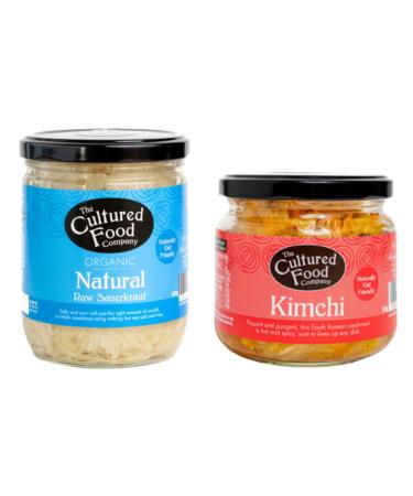 The Cultured Food Company Natural Sauerkraut (400g) & Kimchi (300g) pack - Probiotic-Rich Gluten-Free Fermented Foods for Digestive Health & Immunity Support - Unpasteurised Organic Ingredients