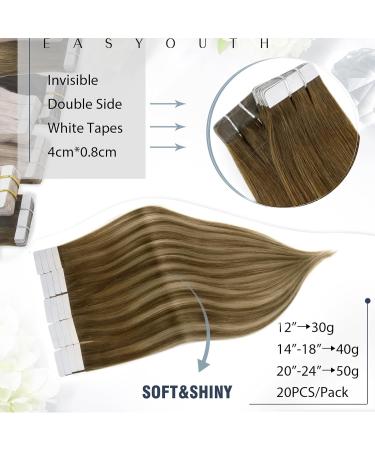 Easyouth Balayage Tape in Human Hair Extensions: Medium Brown to Honey Blonde Ombre, 12 Inch, 30g - 20Pcs - Buy Online on GoSupps.com
