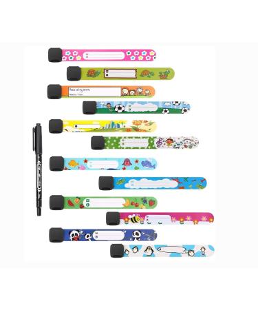 Jieddey children name bracelet 12 PCs emergency bracelet with 1 PCs pen anti-free emergency bracelet tapes pvc waterproof ID bracelet info bound for children young girls toddler