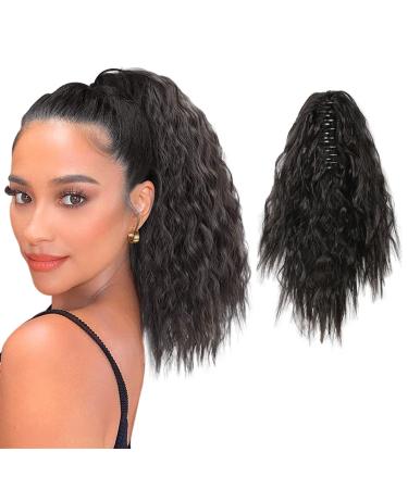 Meiriyfa short black ponytail Extrolation curved ponytail extension clip in on ponytail artificial hair part heat -resistant for daily use 40cm