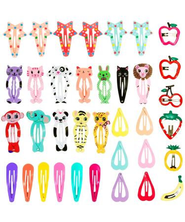 Lictin 36pcs Cartoon Clips Cute Hair Clips Girl Hair Clips Metal Snap Barrettes Multiple Style Little Hairpin Hair Accessories for Toddlers Kids Girls Multicoloured(M) (36PCS) M (Pack of 1)