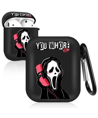 HooYiiok Scream Ghost Airpods Case 2nd Generation Horror airpods 2nd Generation case Funny Airpods 2nd/1st Generation Case Cover with Keychain (Black)