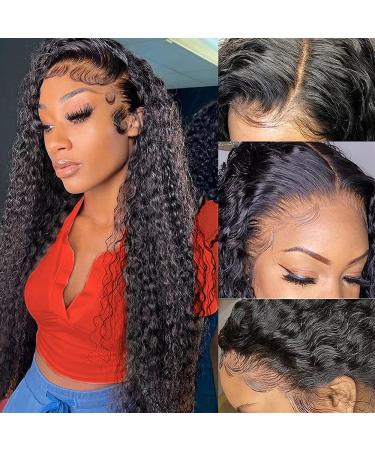 30 Inch Deep Wave Frontal Wig Human Hair 10A Brazilian Deep Curly Lace Front Wigs Wet and Wavy Lace Wigs 13x4 HD Transparent Lace Front Wigs Human Hair for Black Women Pre Plucked 180% Density