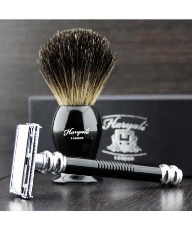 Pure black 2 pieces of men shaving set with black roof hair brush & butterfly twist de razor plane.Perfect for daily use
