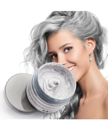 Silver Gray Hair Color Wax  Natural Hairstyle Wax 4.23 oz  Temporary Hairstyle Cream for Party  Cosplay  Halloween  Daily use  Date  Clubbing (Silver Grey)