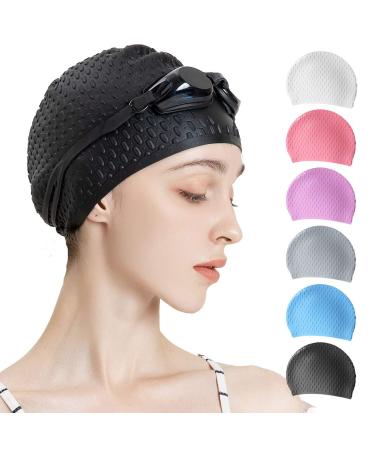 Tripsky Silicone Swim Cap,Comfortable Bathing Cap Ideal for Curly Short Medium Long Hair, Swimming Cap for Women and Men, Shower Caps Keep Hairstyle Unchanged black