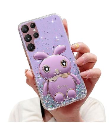 Tivenfezk Nadoli for Samsung Galaxy S22 Ultra Hase Hidden Stand Shell caricature glitter rabbits stand Soft silicone bling cell phone shell.