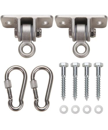 Butizone Heavy Duty Swing Hangers 304 Stainless Steel for Wooden Sets, Swing Hooks Screws Bolts with Snap Hooks for Playground, Porch, Swing Seat, Indoor Outdoor, Set of 2 (Mounting Hardware Included) 304 Stainless Steel With Wood Screws