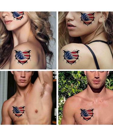 Dopetattoo 6 Sheets Temporary Tattoos - Heart American Flag USA 4th of July Face | Fake Tattoos for Men & Women - Neck Arm Chest - 3.7 Inch - Buy Online on GoSupps.com