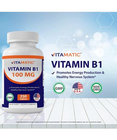 Vitamatic Vitamin B1 (Thiamine Mononitrate) 100mg - 250 Vegetarian Tablets - Buy Online on GoSupps.com