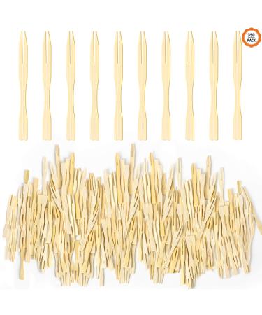 350 PCS Bamboo Forks 3.5 Inch Disposable Food Bamboo Picks Mini Food Bamboo Forks Eco-Friendly Bamboo Picks for Appetizer Fruit Dessert Barbeque Snacks Sandwich