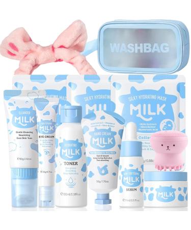 Milk Skin Care Set for Kids & Teens 12 IN 1 Moisturizing & Gentle Milk Skin Care for Teens Girls Ages 8-12 Face Care Kit Milk Skincare for Girls 10-12 Bulk Gifts Birthday Galentines Gifts 12PCS