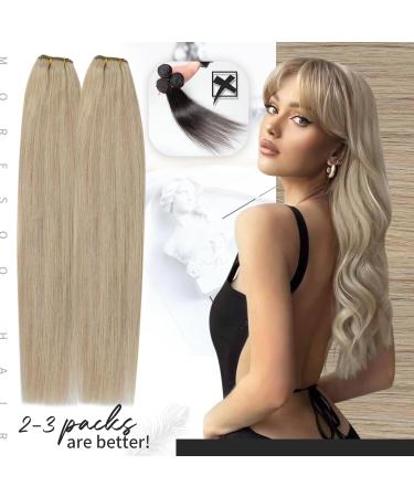 Moresoo Double Weft Human Hair Extensions Ash Blonde & Platinum Blonde - 14 Inch(Pack of 1) - Buy Online on GoSupps.com