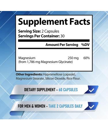 High Absorption Magnesium Glycinate Capsules - Non-GMO, Vegan, Gluten & Soy Free for Stress Relief, Sleep & Heart Health - 60 Capsules - Buy Online on GoSupps.com